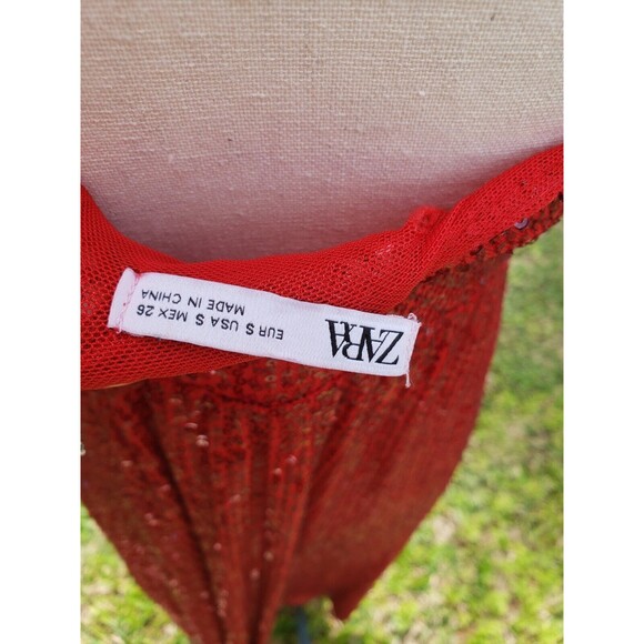 ZARA RED LONG SEQUINNED DRESS SIZE Small - Sequin Party Cocktail Stretchy Fabric - Picture 10 of 13